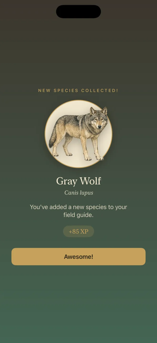 Huck app screenshot: Adding a species