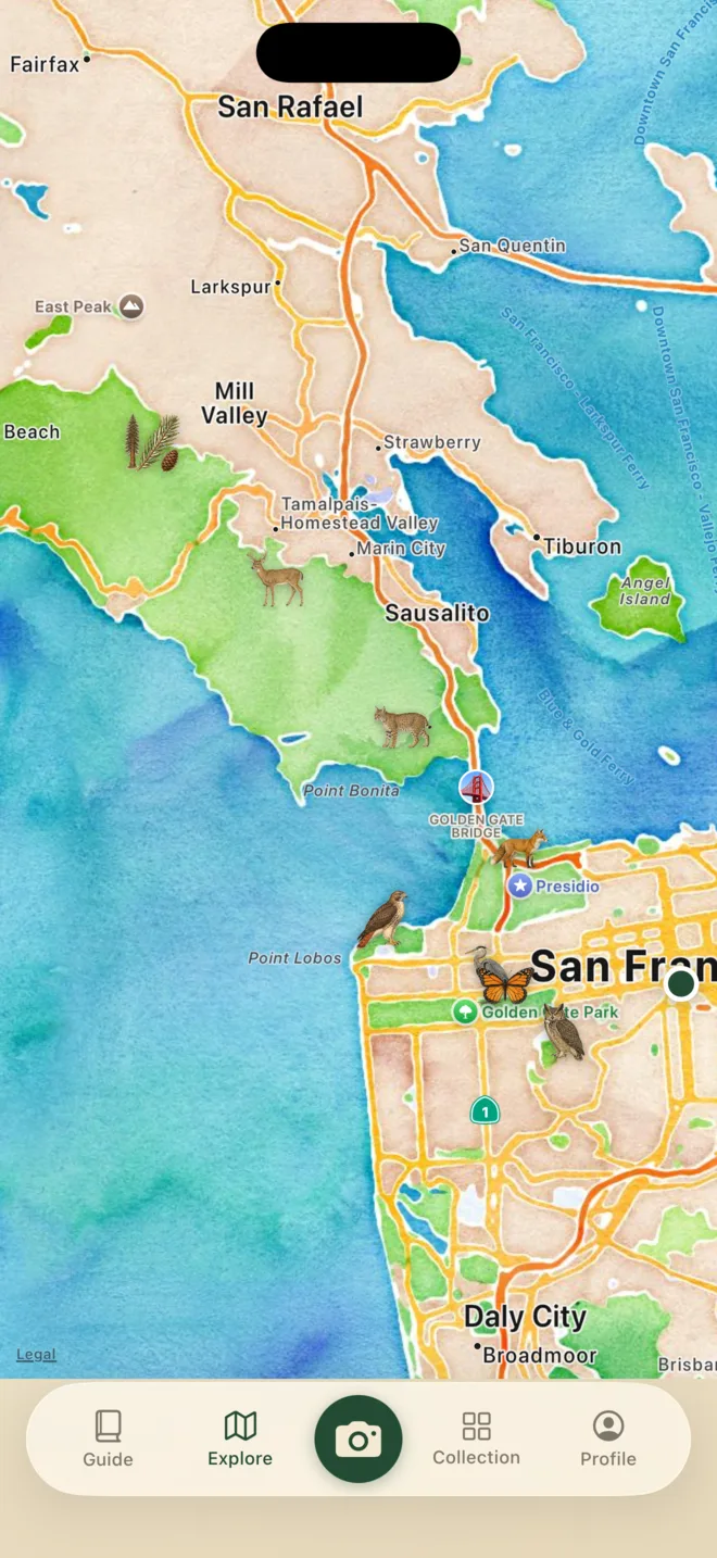 Huck app screenshot: Live sightings map